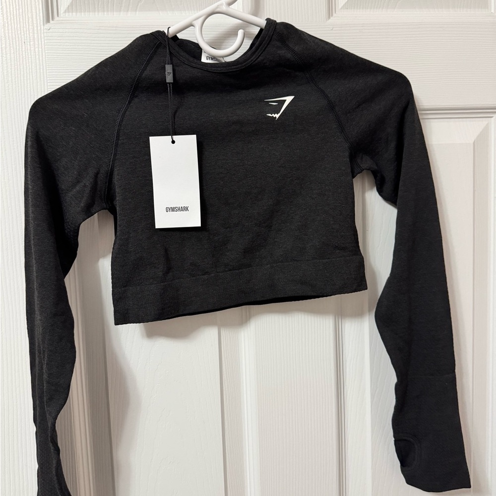 Gymshark Charcoal Cropped Long Sleeve Top Size S